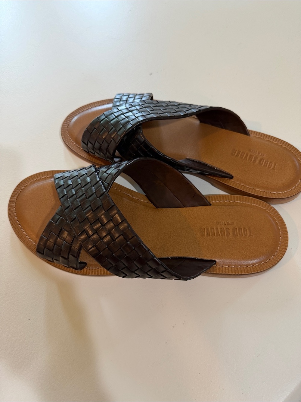 Todd Snyder Dark Brown Woven Leather Slide Sandals Sz 11.  Bag7